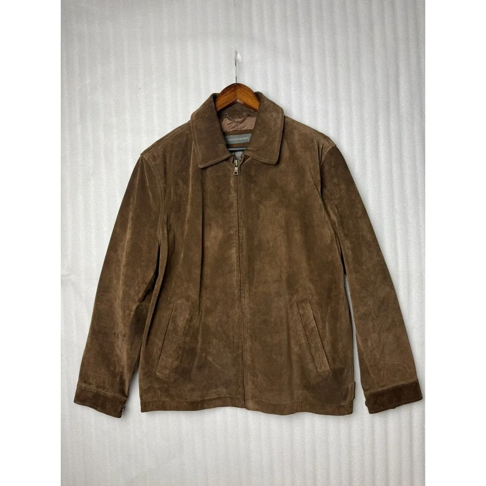 Vintage Banana Republic Suede Leather Jacket Men's M  Full Zip Adjustable Waist